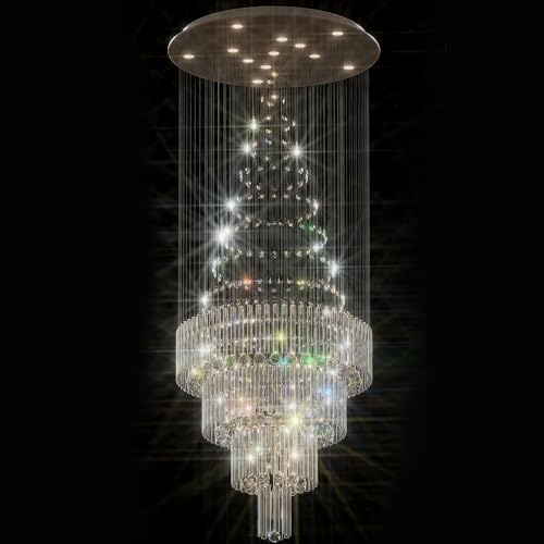D32 x H79'' Modern Crystal Chandelier for High Ceiling Large Foyer Chandeliers for Living Room Entryway Staircase Villa (Silver / D32"X H79")