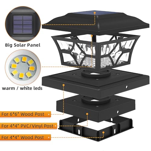 Solar Post Cap Lights 12 Pack with 1000mAh Battery (Black / 12 Pack)