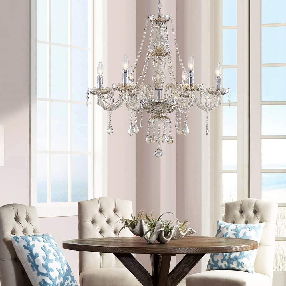 Saint Mossi 6 Light Chandelier Modern K9 Crystal Chandelier Lighting (Champagne Crystal / W28" 1 Tier)