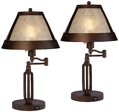 Samuel 21 1 4" High Desk Lamps Set of 2 Swing Arm Socket USB Bronze Brown (Bronze - Set of 2 - Smart Sockets Included)