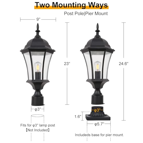 24 Inch Large Dusk to Dawn Outdoor Post Lights Aluminum Black Exterior Post Pole Lamps Outside Pathway Column Lights (Black)