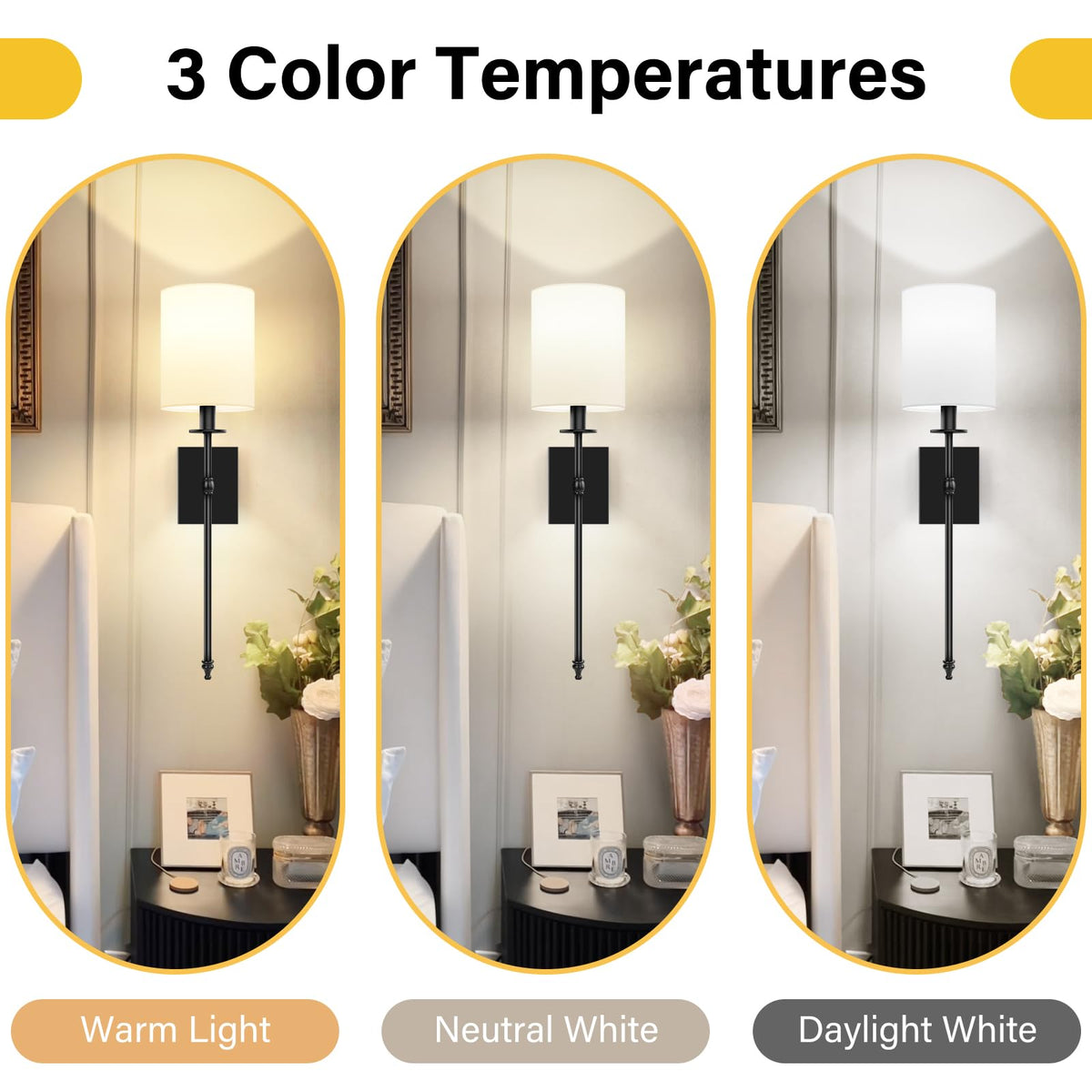 27 Inch Black Battery Operated Wall Sconces Set of 2 (27 inch / Black and White)