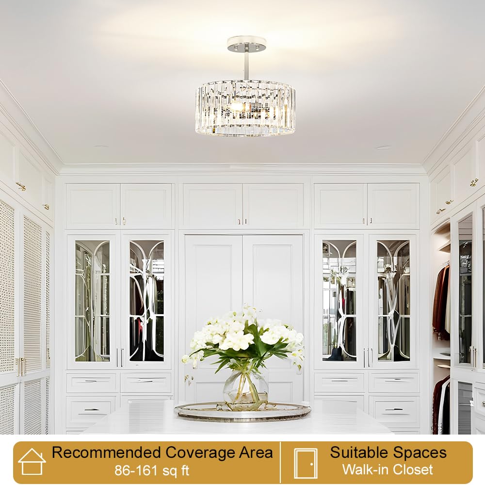 Modern Crystal Ceiling Light (12in - 3 light / Chrome)