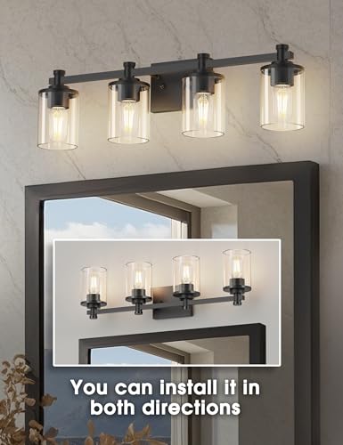 4 Light Black Bathroom Light Fixtures Over Mirror (Upgraded Matte Black / 4-Light)