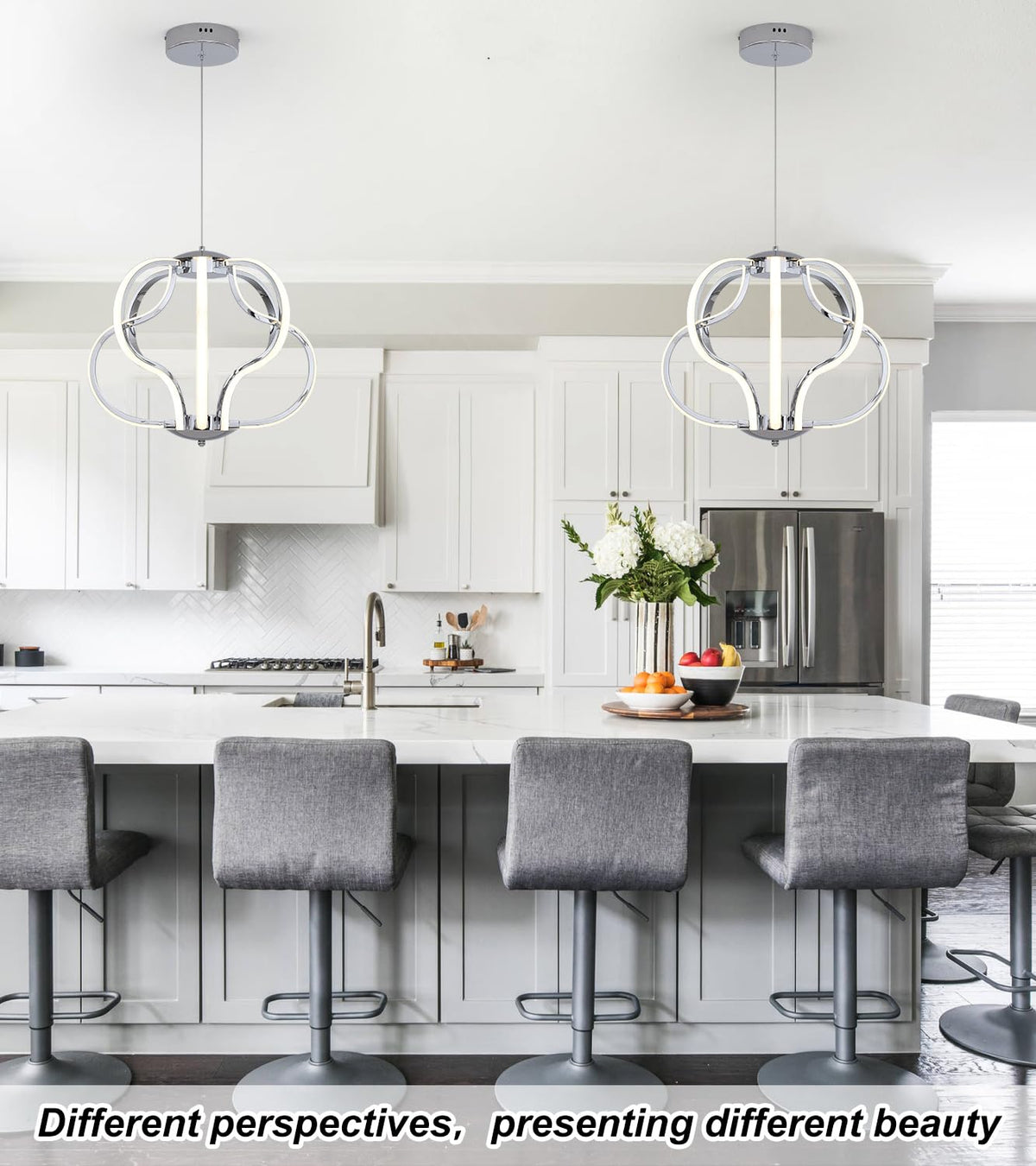Modern Chrome LED Chandelier with Remote Control (Chrome)