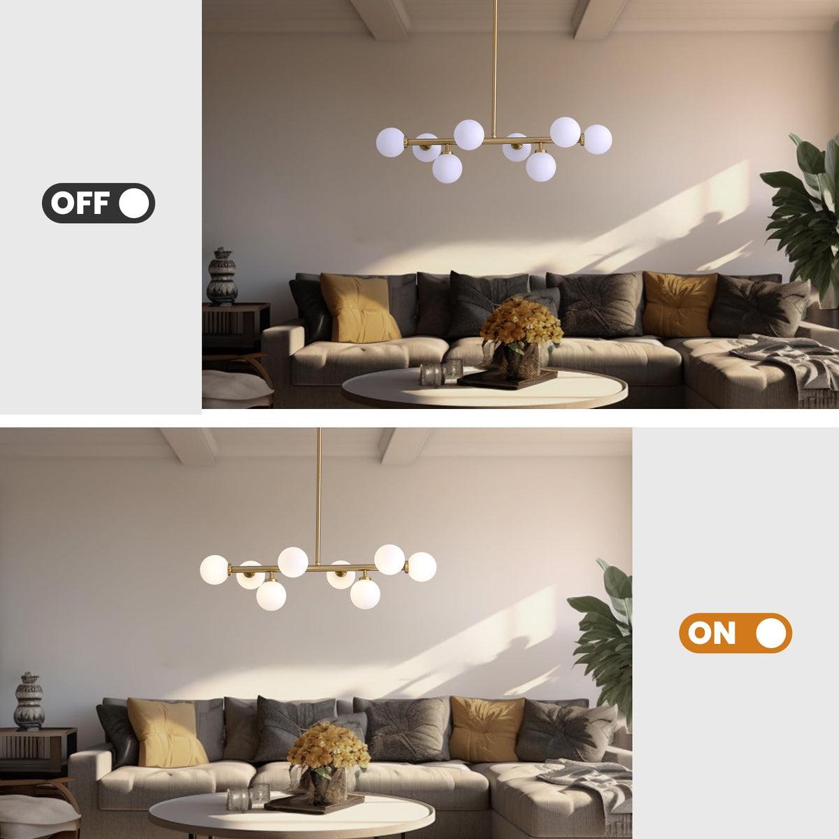 L31.4 Inch Modern Linear Chandelier (Gold / L31.4" x W10.6" (8 Lights))