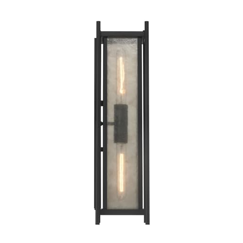 5-3805-BK Jacobs Mid-Century Modern Clear Mica Glass Outdoor Wall Lantern, 2-Light 120 Total Watts, 22" H x 6" W, Matte Black (22" Height / Matte Black)