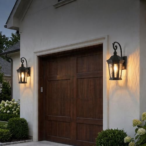 Black Exterior Wall Sconces (Black & Water Glass / 21 inch-Wall Lamp)