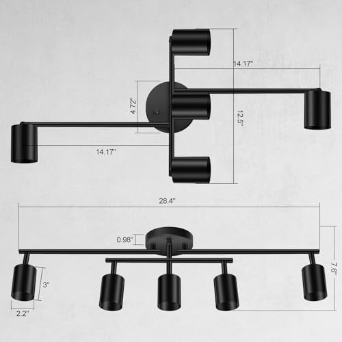 5 Light Track Lighting Kit (Rotatable-5 Light-Black)