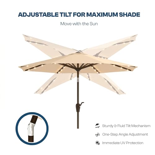 10FT Solar Patio Umbrella with Lights (Khaki / 10 FT)