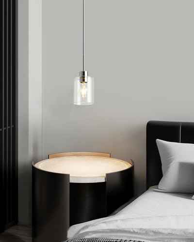 3 Pack Chrome Pendant Lights Kitchen Island Clear Glass Cylinder Shade (Chrome 3PK)