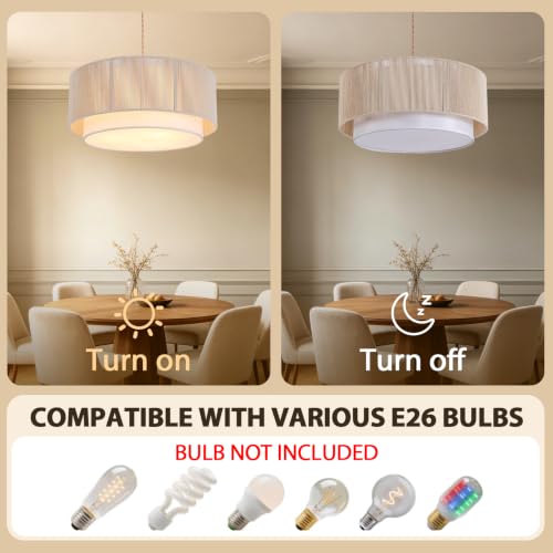 18” Plug in Pendant Light (Plug in / Beige+White)