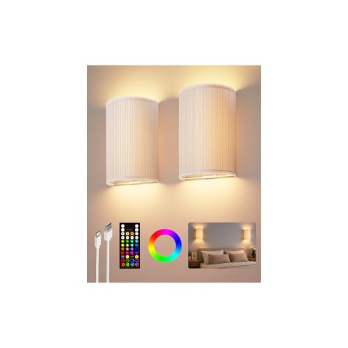 Battery Operated Wall Sconce (White Pleated)