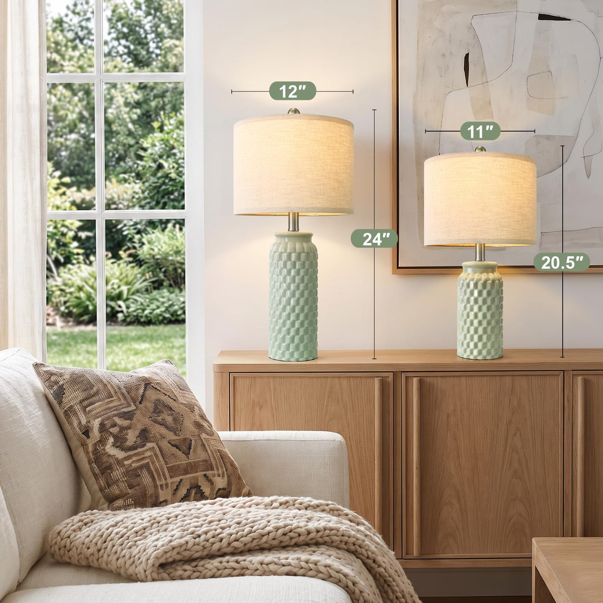 24" Modern Bedside Lamps Set of 2 (24" Medium - Green)