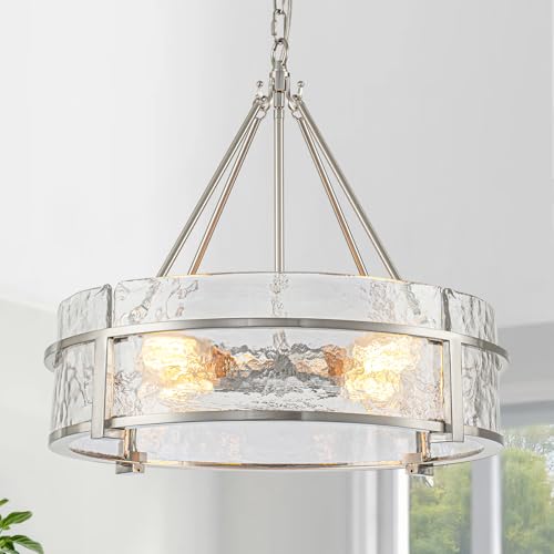 Glass Chandelier Textured Crystal Drum Kitchen Island Ceiling Light Fixtures