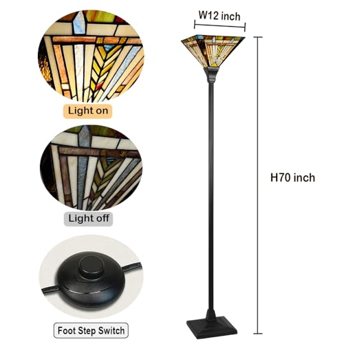 Tiffany Torchiere Floor Lamp 70" Tall Antique Stained Glass Torch Light