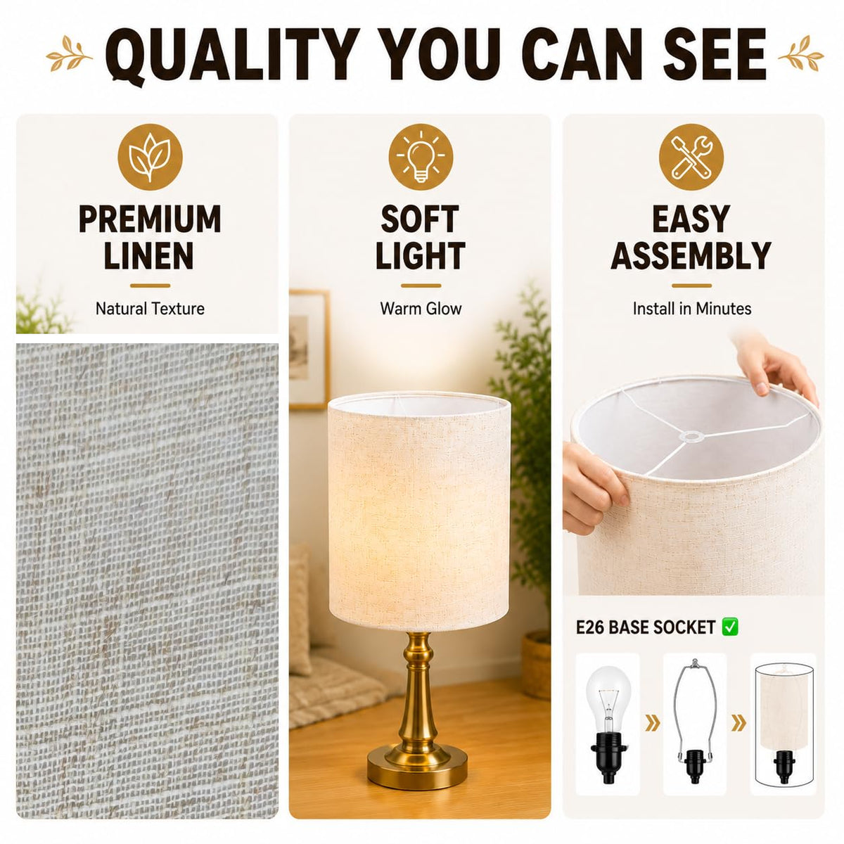 Drum Lamp Shades Set of 2 for Table Lamps (Beige / 10x10x13 inch-2 Pack)