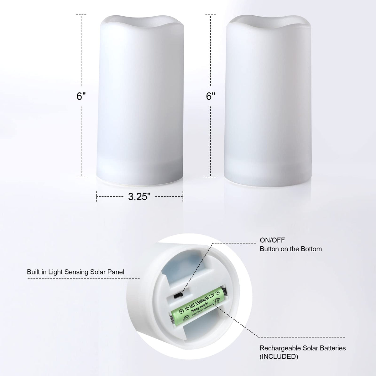 Solar flameless Candles Outdoor Waterproof (2 Pack White)