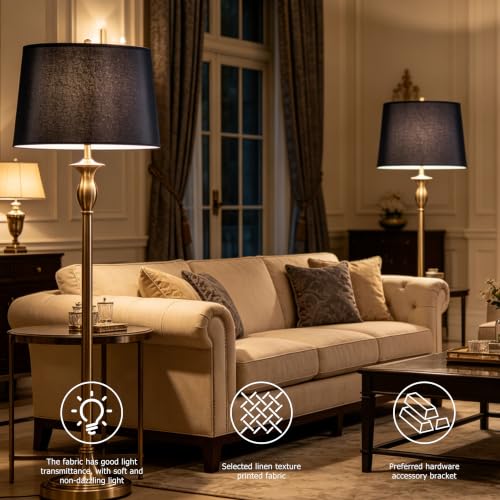 Drum Lamp Shades Set of 2 Large (14"×16"×10"-2 PCS / Black Natural Faux Silk)