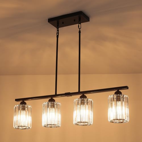 31.89'' Crystal Kitchen Island Lighting Modern Black Linear Chandelier (Black)