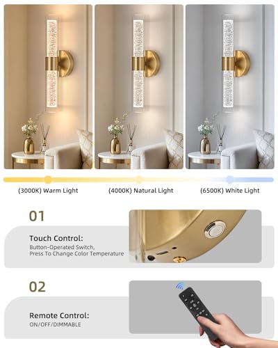 Battery Operated Gold Wall Sconces Set of 2 (Gold / 2Pack)