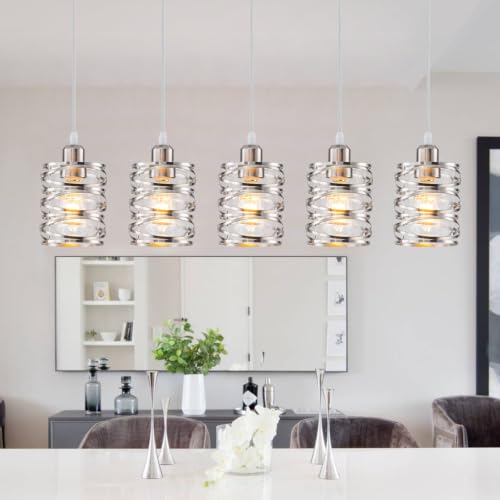 Brushed Nickel 5 Lights Modern Pendant Light for Kitchen Island (Brushed Nickel Clear Glass / 5 Light)