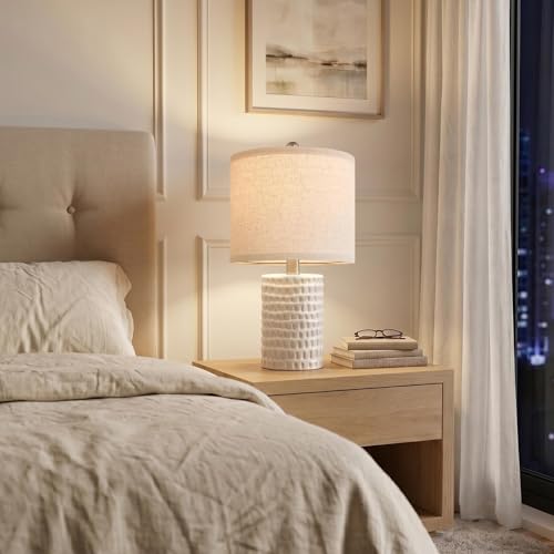 18.25" Modern Accent Ceramic Table Lamps Set of 2 for Bedroom White (White - 18.25" Medium)