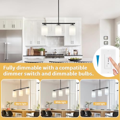 Modern Island Lights for Kitchen Black Chandelier Dining Room Light Fixture (3-Light White Glass)