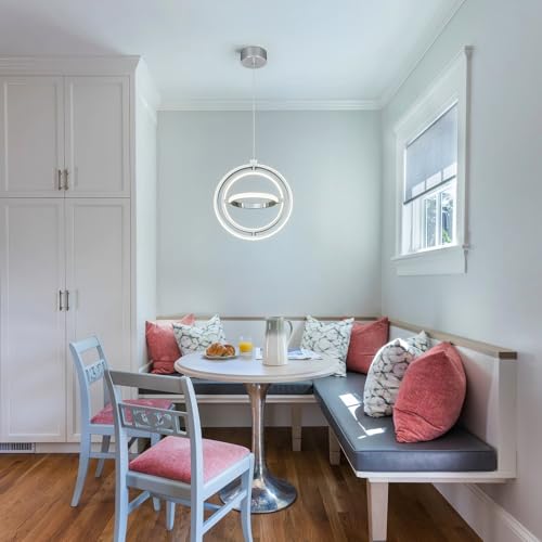 Modern LED Pendant Light Chrome Pendant Lights 4000K Dimmable External Glow Height Adjustable Pendant Lighting for Kitchen Island Dining Room Bedroom Living Room Foyer（3 (Chrome / Round-3 Ring External Glow)