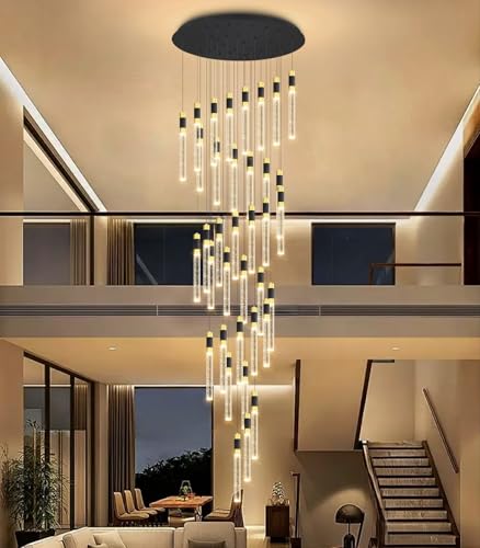 36 Lights Modern Chandelier LED Light Fixtures Adjustable High Ceiling Long Light Chandelier for Hallway Foyer Dimmable Lights with Remote Living Dining Ceiling Pendant Lighting (36 lights Cylindrical)