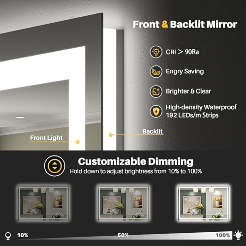 48x36 Inch LED Bathroom Mirror with Lights (Backlit+front Lit / 48"L x 36"W)
