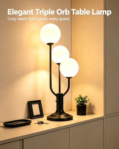 Globe Black Table Lamp for Bedroom Gift Dimmable G9 Bulbs Included (05-Black-Globe-3U)