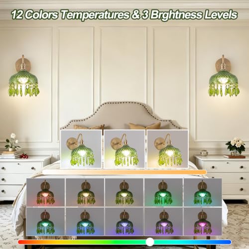 Vintage Battery Operated Wireless Wall Sconces (Green / 9.05in)