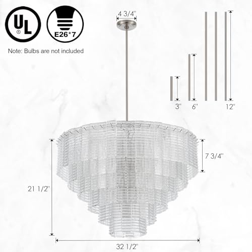 Dia 32.5 Inches Large Modern Unique Glass Chandelier Sand (Unique Clear Glass)