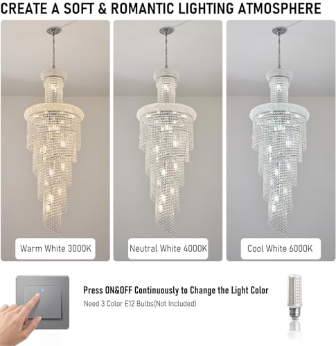 20 Light Spiral Crystal Chandelier Chrome Finish for High Ceiling Foyer Entryway Living Room Staircase 60'' H X 22'' W X 22'' D (Chrome / 60'' H X 22'' W X 22'' D)