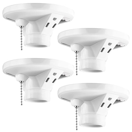 4 Pack Porcelain Light Socket with Outlet and Pull Chain (Porcelain)