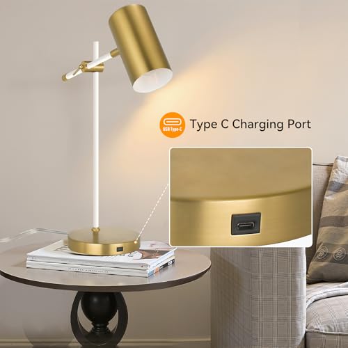 Modern White and Gold Desk Lamp with Type C Charging Port (White & Gold)