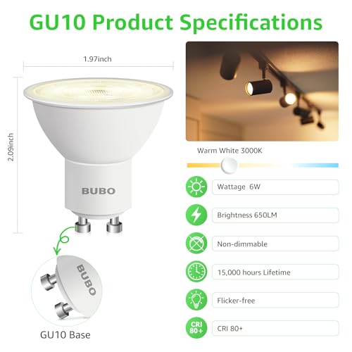 GU10 LED Bulb 6W Equivalent 50W (6 Pack / 3000k Warm White)