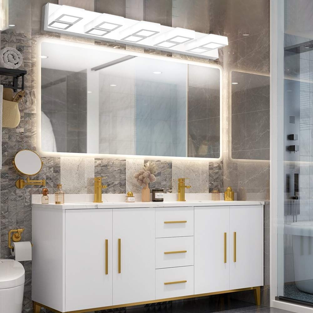 Chrome Vanity Lights for Bathroom Acrylic Rotable 360° LED Modern Bathroom Lighting Fixtures Over Mirror (Chrome-Natural light / 34 inch)