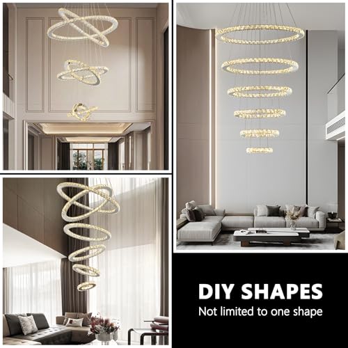 Modern Crystal Chandelier for High Ceiling Lights Fixtures Luxury 6 Ring Led Chandelier for Dining Room Big High Ceilings Foyer Chandeliers for Living Room Entryway Staircase (6 Ring-big)