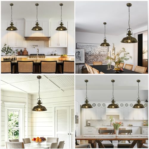 14" Farmhouse Pendant Light Rustic Light Fixture for Kitchen Island (Bronze)