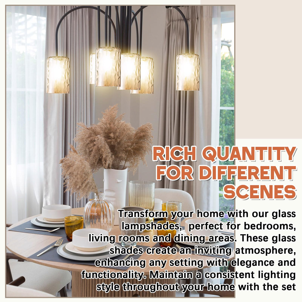 6 Pack Amber Hammered Glass Lamp Shade Replacement (Amber / Hammered)