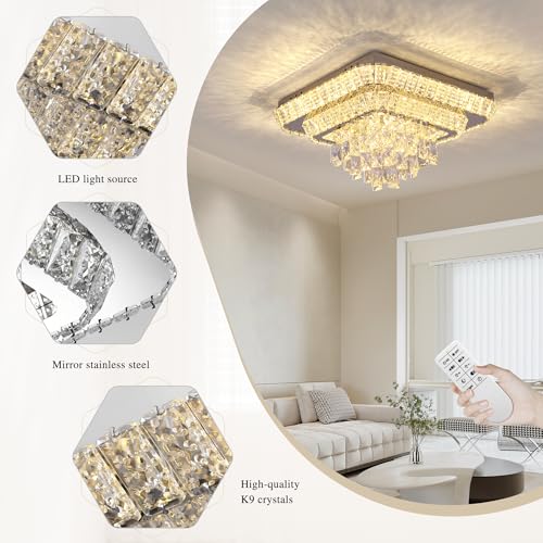 Crystal Chandeliers Modern Led Luxury Bedroom Ceiling Light Flush (Silver / 25 Inches)
