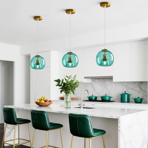 Teal Glass Pendant Lights Kitchen Island (Teal(7.87 in) / 3-Pack)