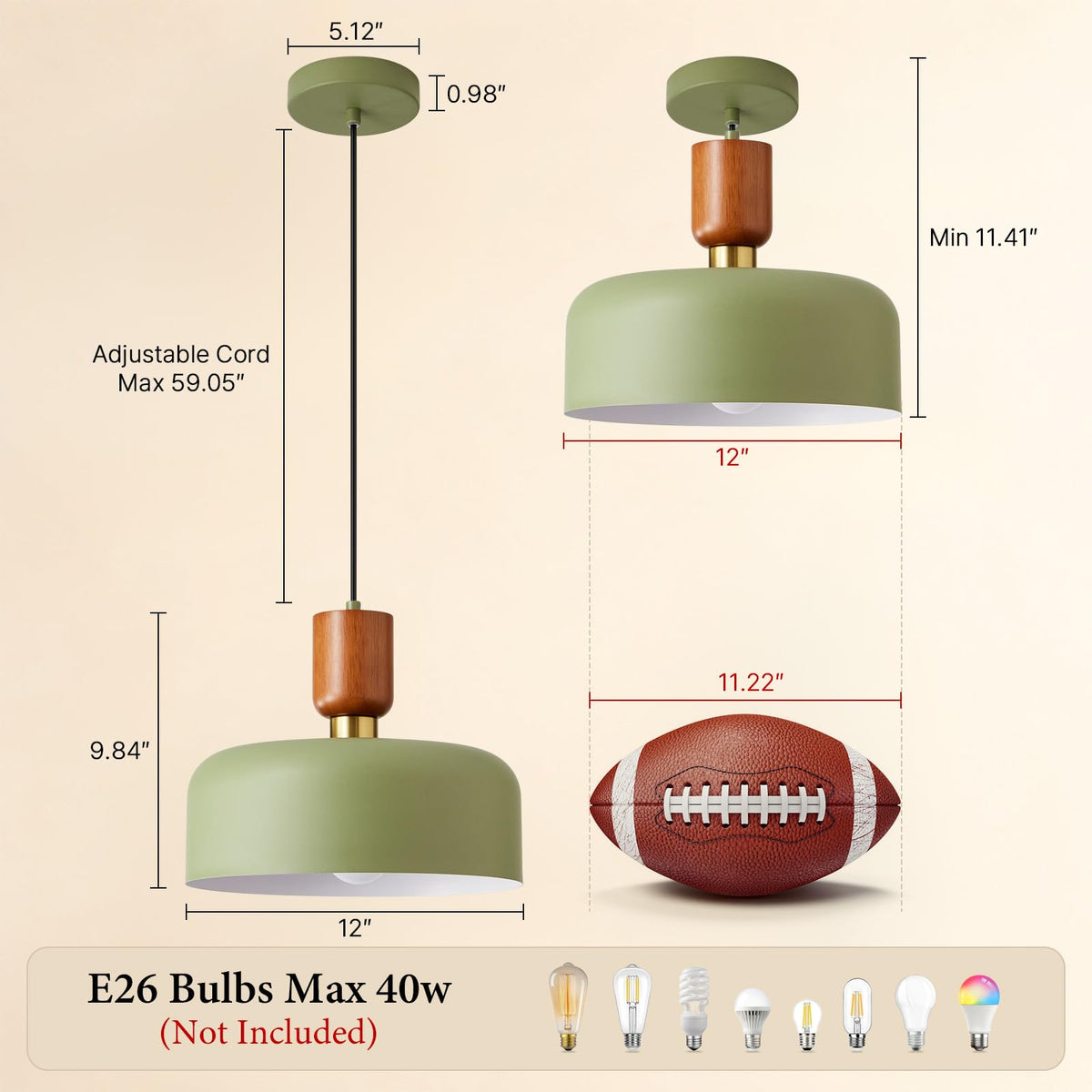 Modern Metal Green Pendant Light (Green / 12 inches)