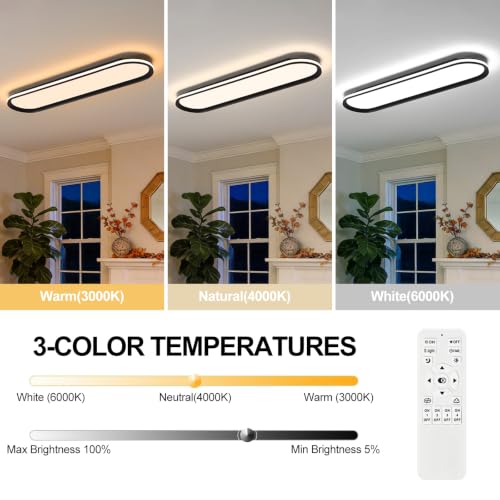 Modern LED Ceiling Light Dimmable Linear Ceiling Light 39.4in Semi Flush Mount Long Lights with Remote Control and Side Lighting for Living Room Kitchen Dining Room