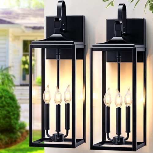 24" Extra Large Outdoor Wall Light 2 Packs (Black / 24''-No Sensor-2pcs)