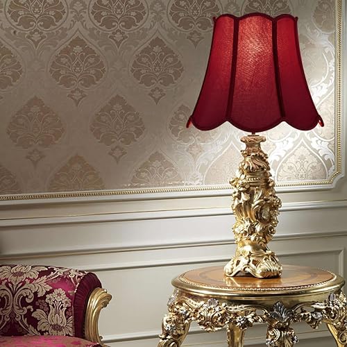 Burgundy Scalloped Lamp Shade for Table Lamps (Burgundy Red-natural faux silk / 8"×13"×11" (Spider)-2 pcs)