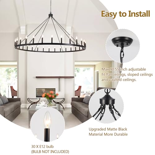 Black Extra Large Wagon Wheel Chandelier (Black-30 lights)