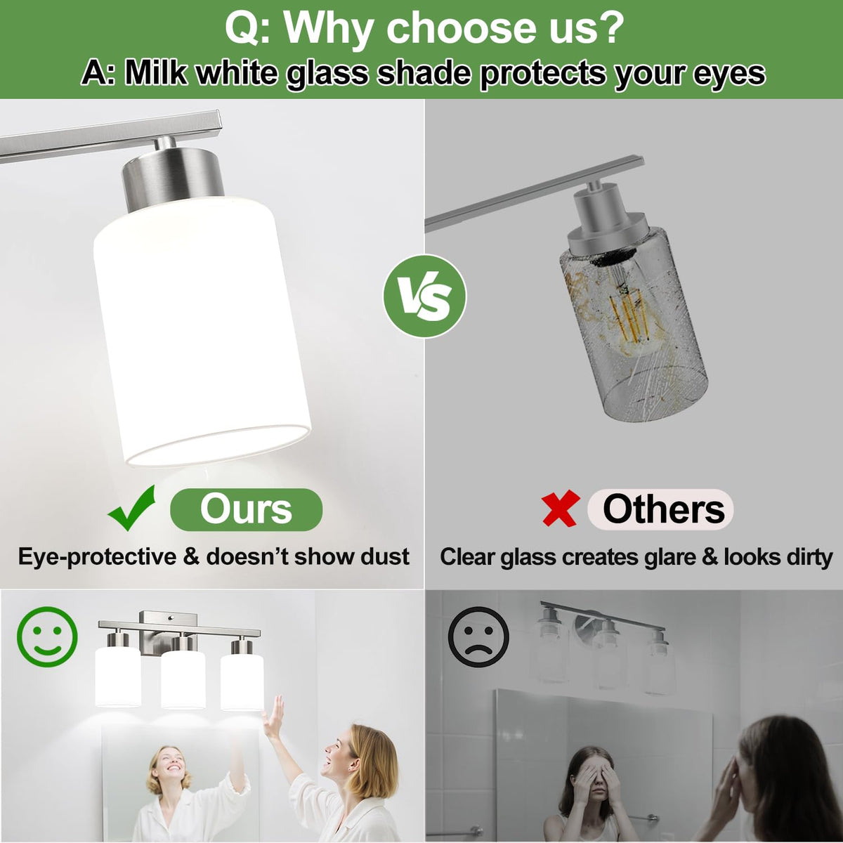 Brushed Nickel Bathroom Light Fixtures with Milk Glass Shades (Brushed Nickel & Milk Glass / 3-light)